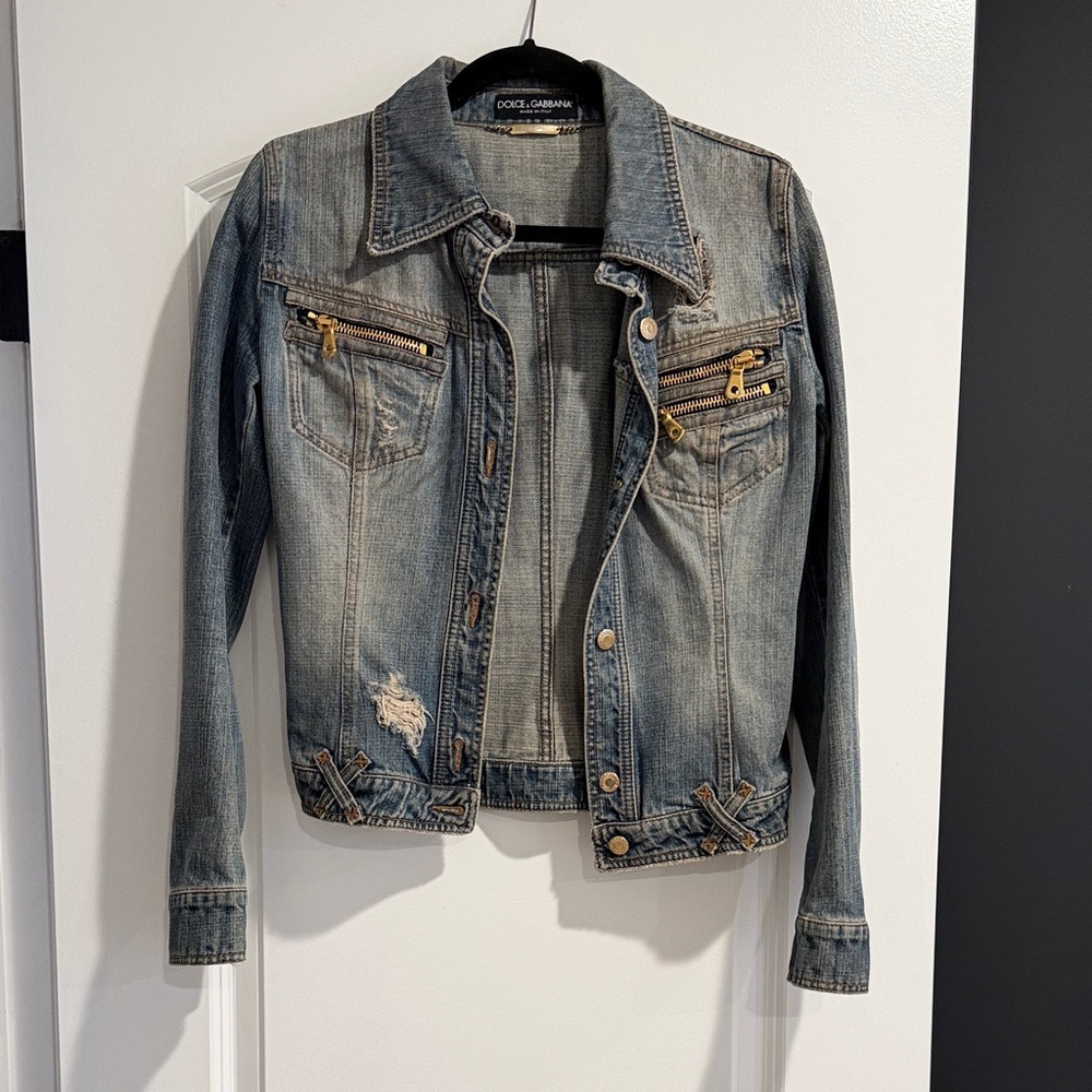 Dolce & Gabbana Blue Jean Jacket with Gold Details